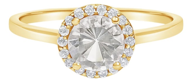 10K Yellow Gold White Topaz and 1/10 Cttw Diamond Halo Ring