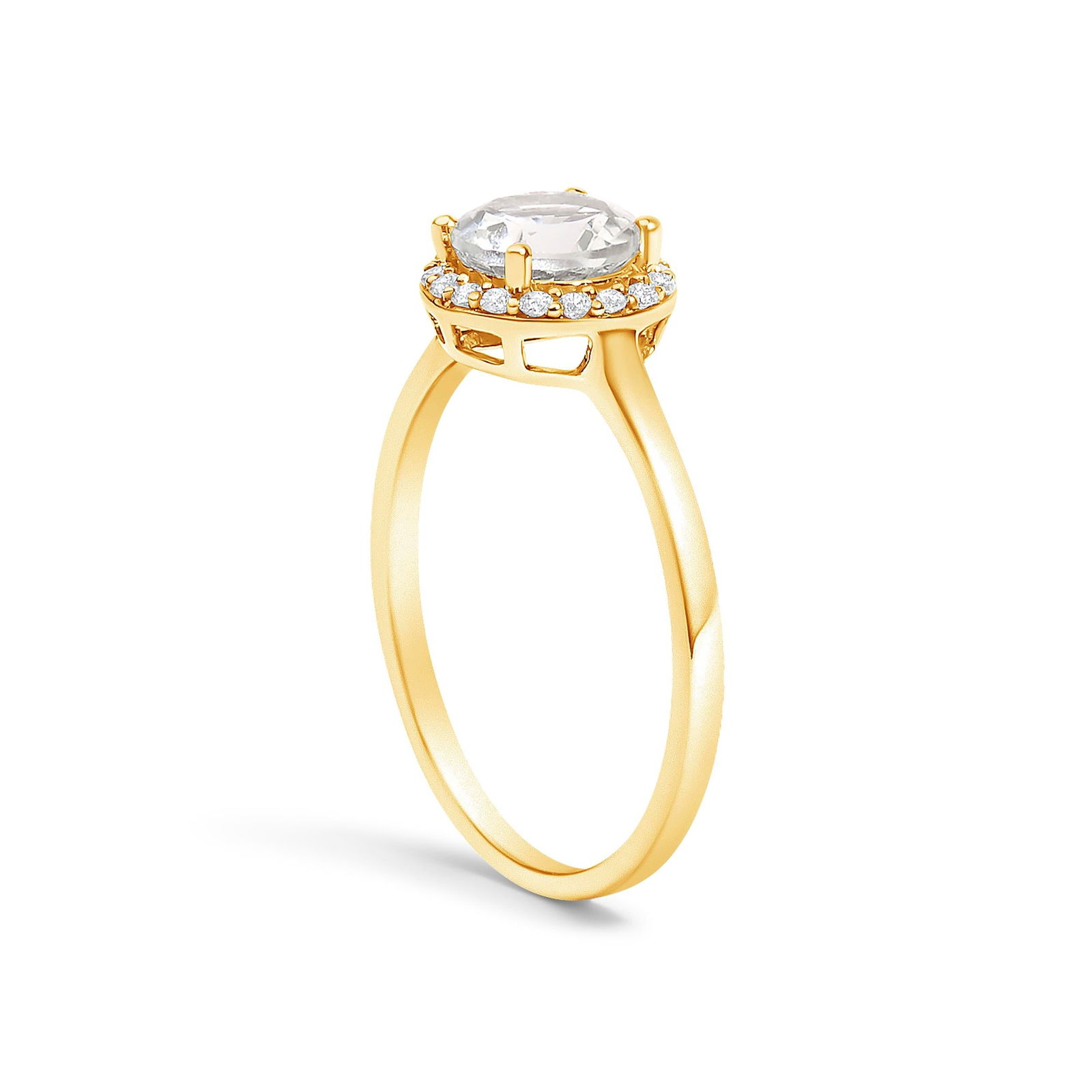 10K Yellow Gold White Topaz and 1/10 Cttw Diamond Halo Ring - 4