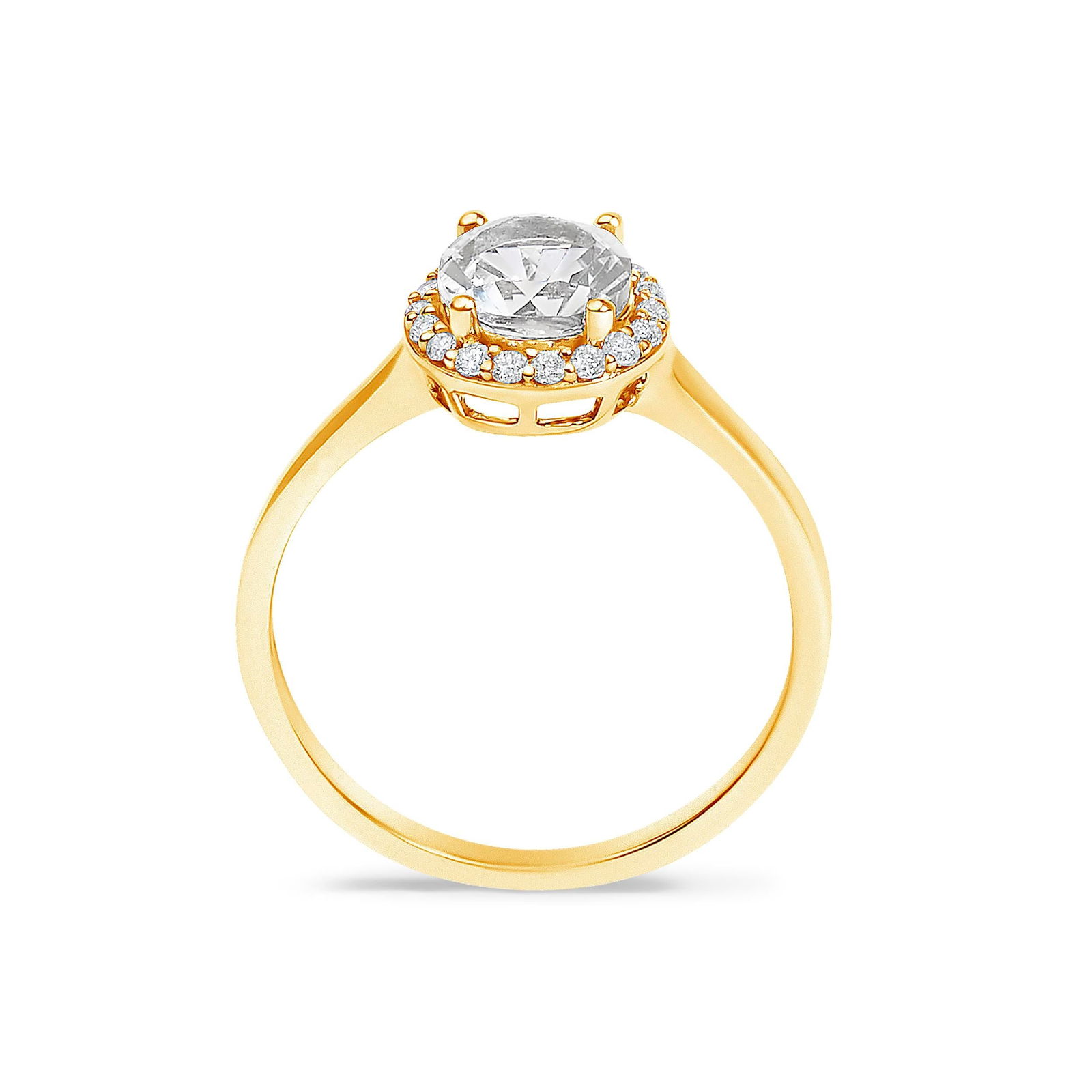 10K Yellow Gold White Topaz and 1/10 Cttw Diamond Halo Ring - 5