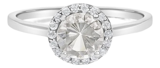 10K White Gold White Topaz and 1/10 Cttw Diamond Halo Ring