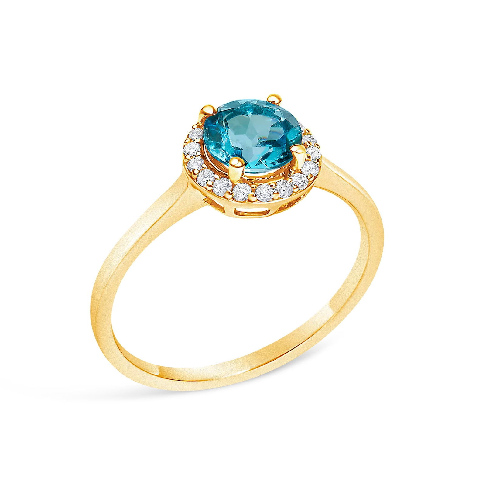 10K Yellow Gold Blue Topaz and 1/10 Cttw Diamond Halo Ring, Size 6.5 - 4