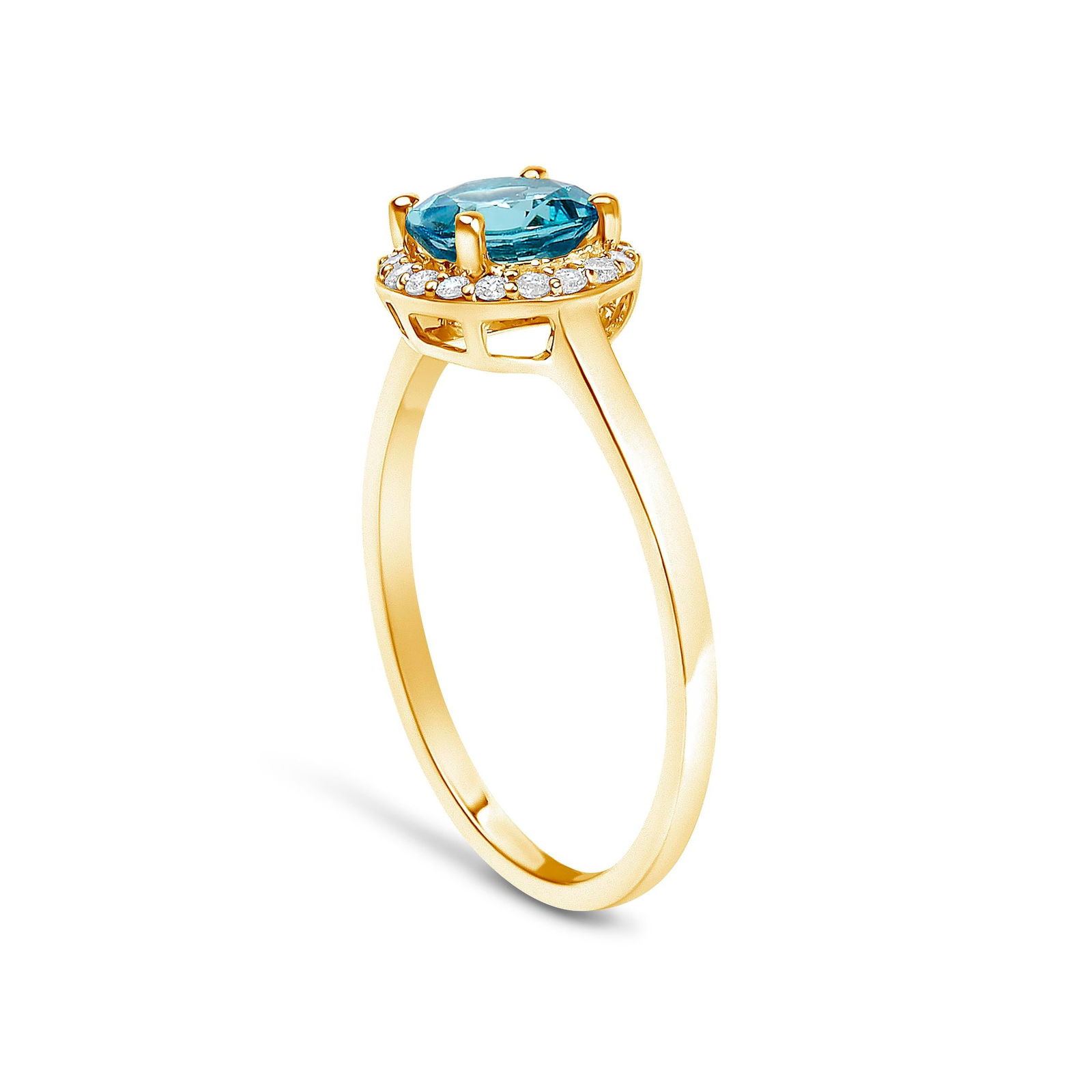 10K Yellow Gold Blue Topaz and 1/10 Cttw Diamond Halo Ring, Size 6.5 - 5