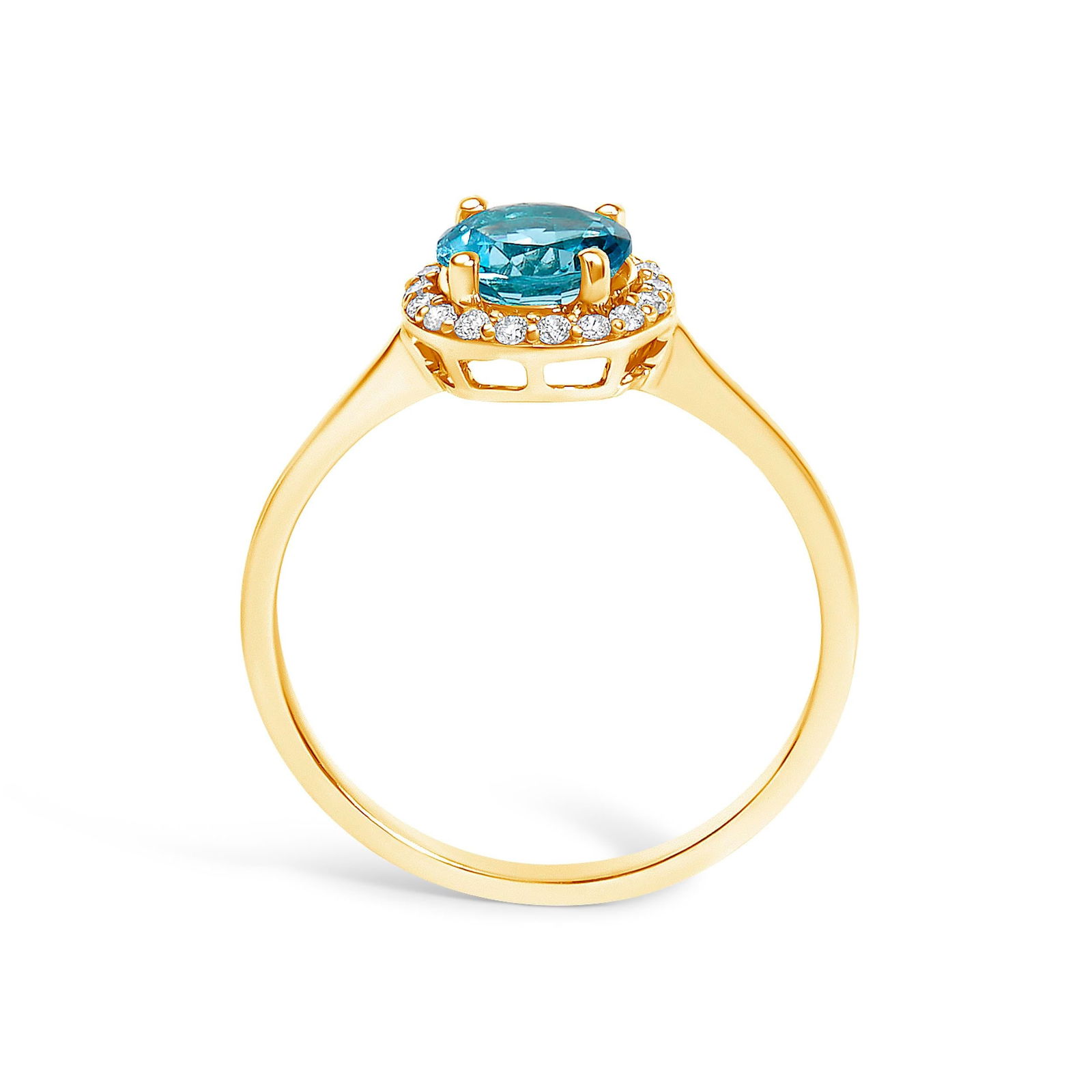 10K Yellow Gold Blue Topaz and 1/10 Cttw Diamond Halo Ring, Size 6.5 - 6
