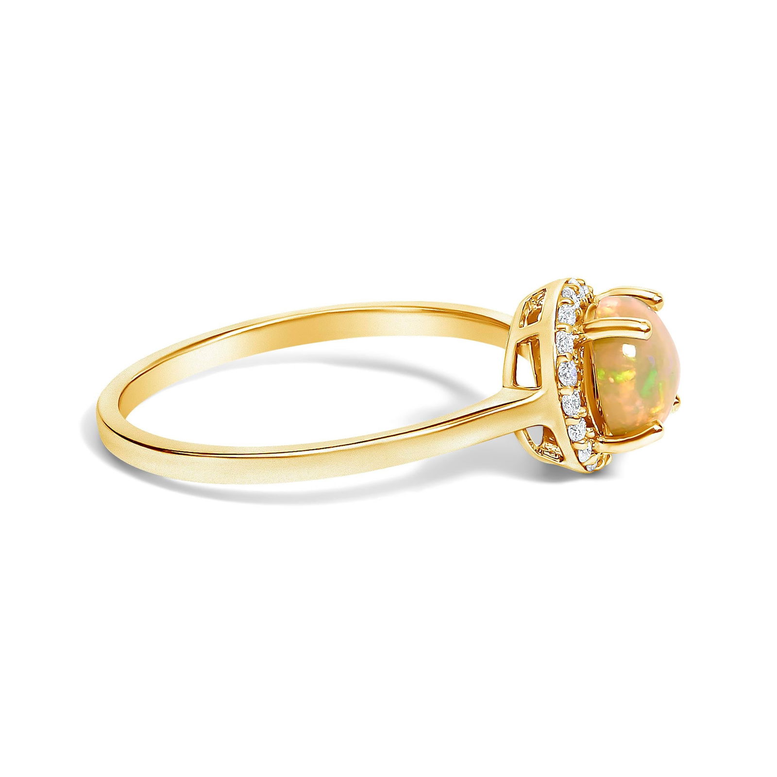 10K Yellow Gold Opal and 1/10 Cttw Diamond Halo Ring - 3