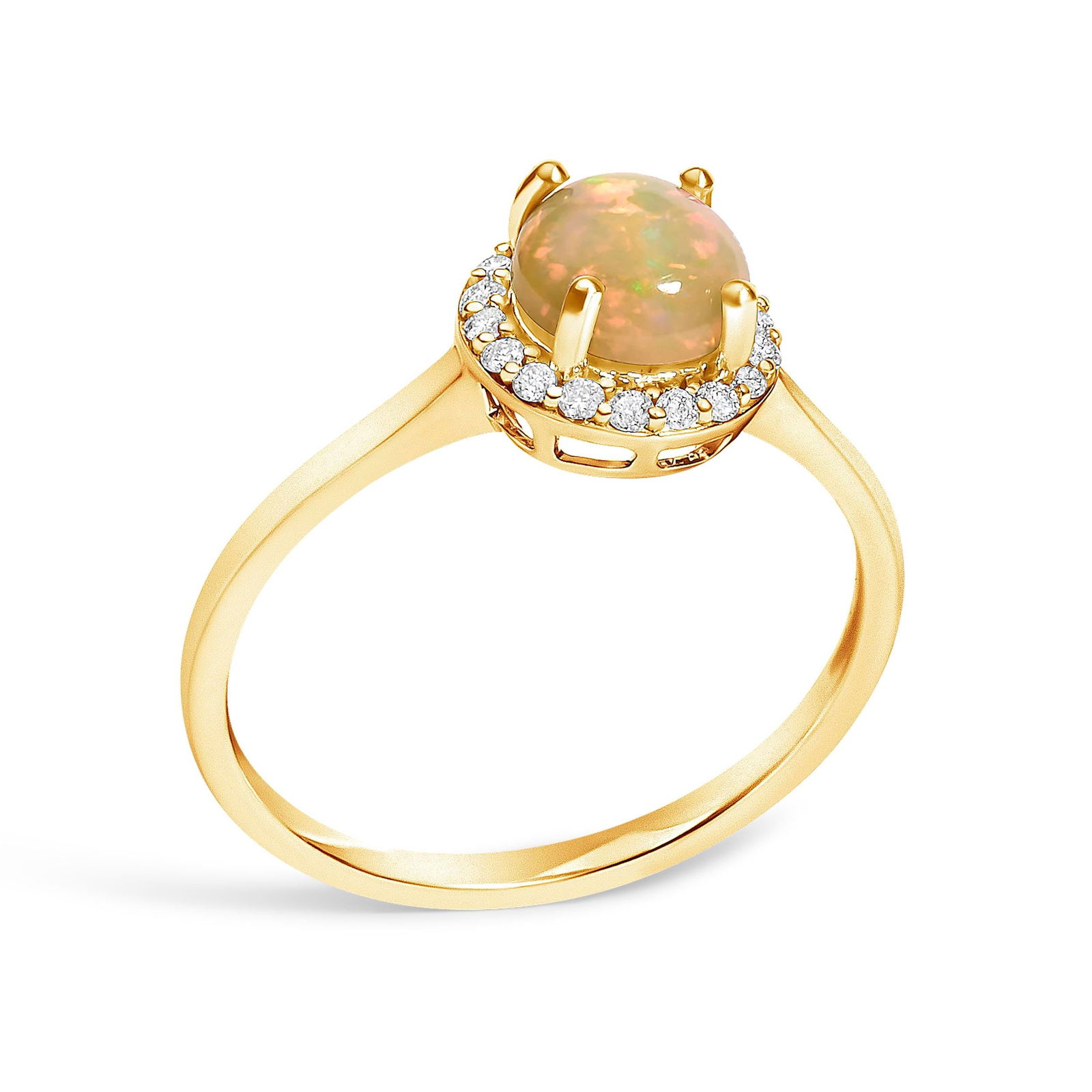 10K Yellow Gold Opal and 1/10 Cttw Diamond Halo Ring - 4