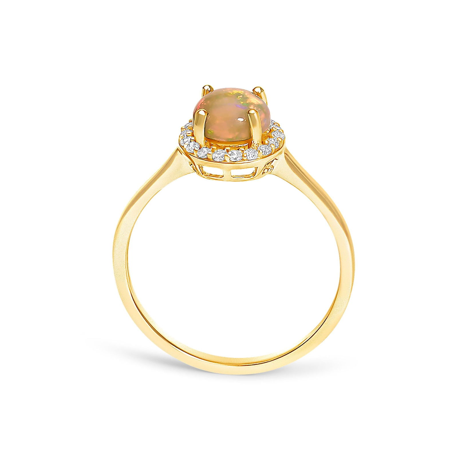 10K Yellow Gold Opal and 1/10 Cttw Diamond Halo Ring - 6