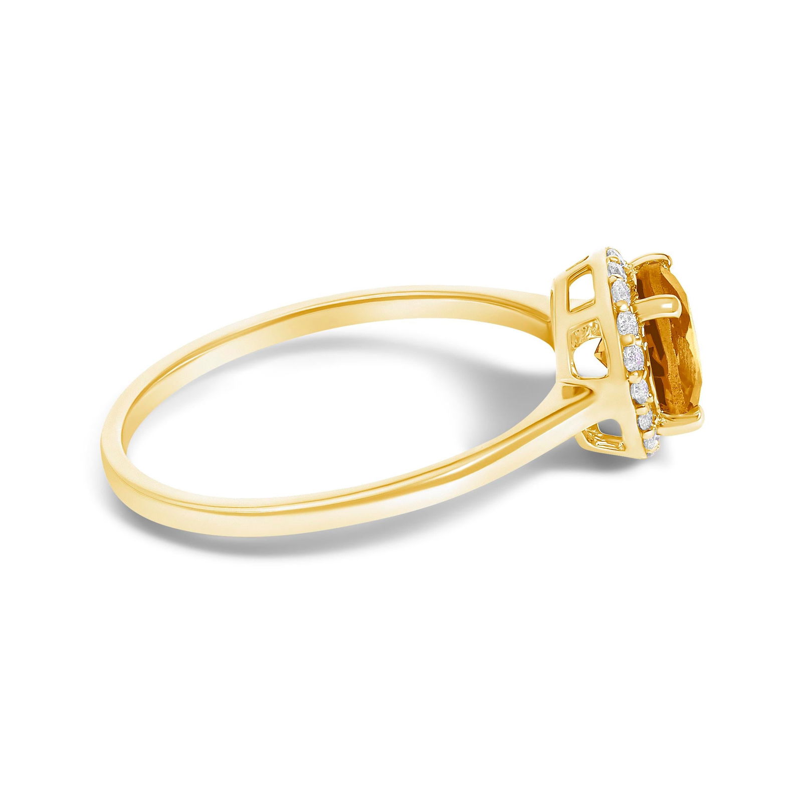 10K Yellow Gold Orange Citrine and 1/10 Cttw Diamond Halo Ring - 3