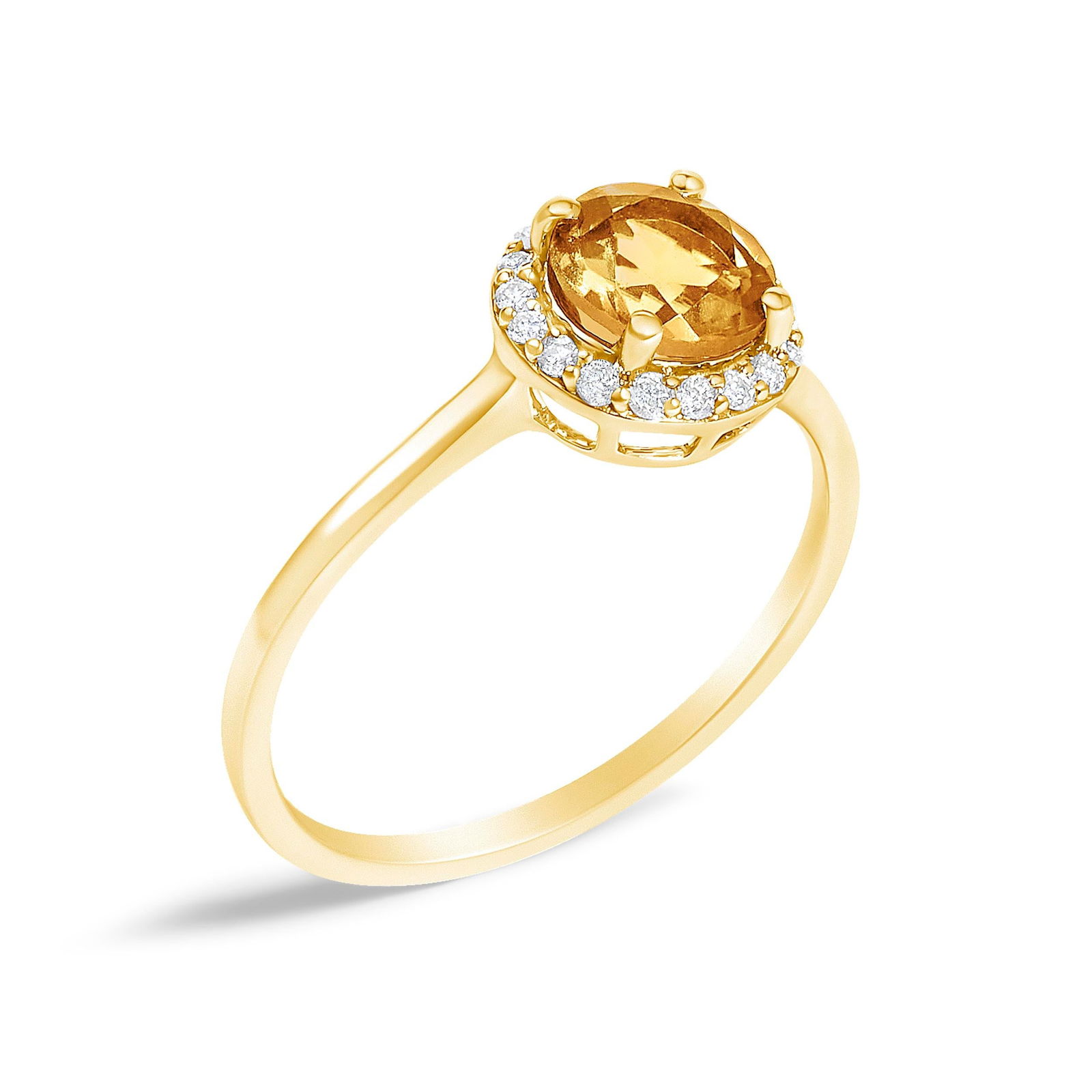 10K Yellow Gold Orange Citrine and 1/10 Cttw Diamond Halo Ring - 4