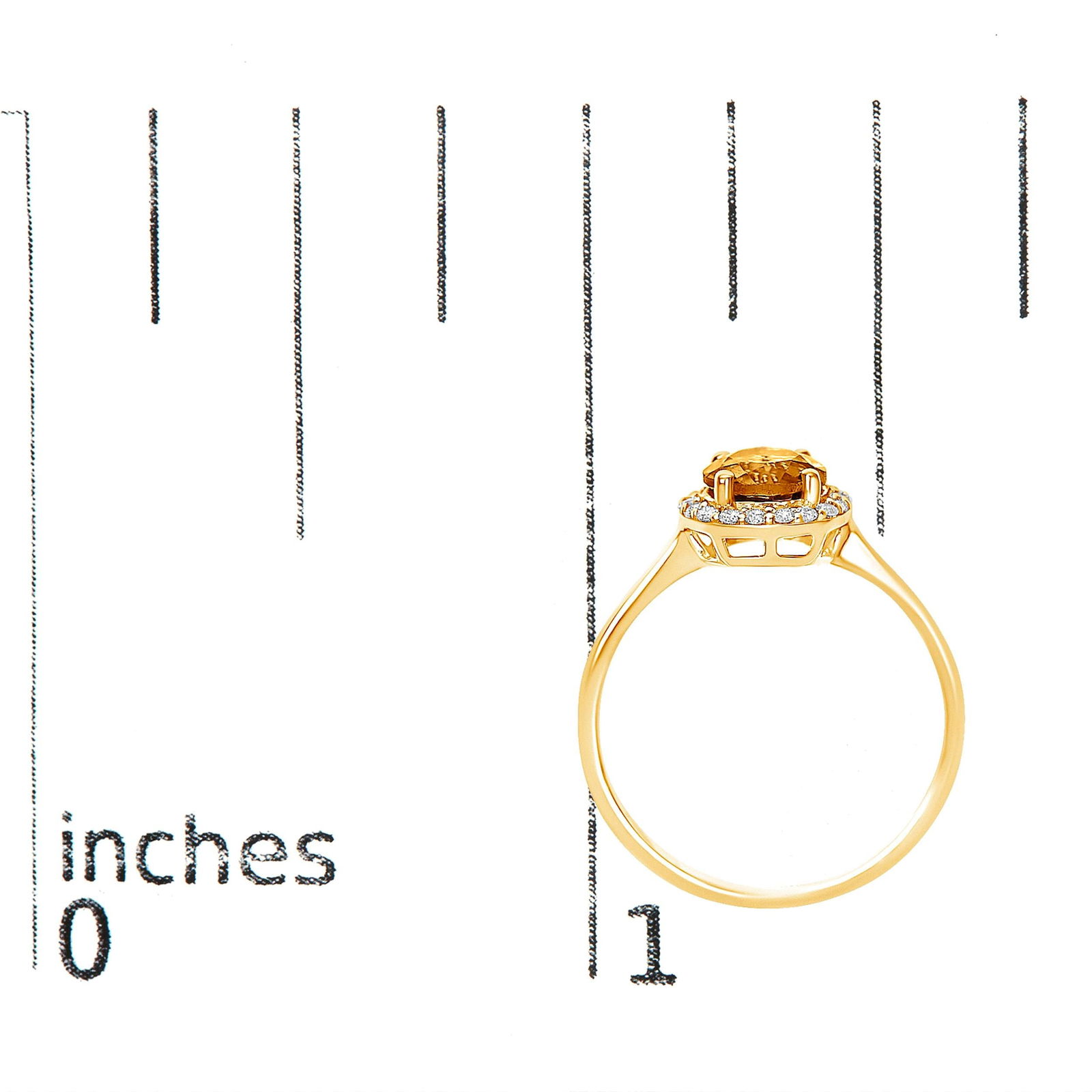 10K Yellow Gold Orange Citrine and 1/10 Cttw Diamond Halo Ring - 7