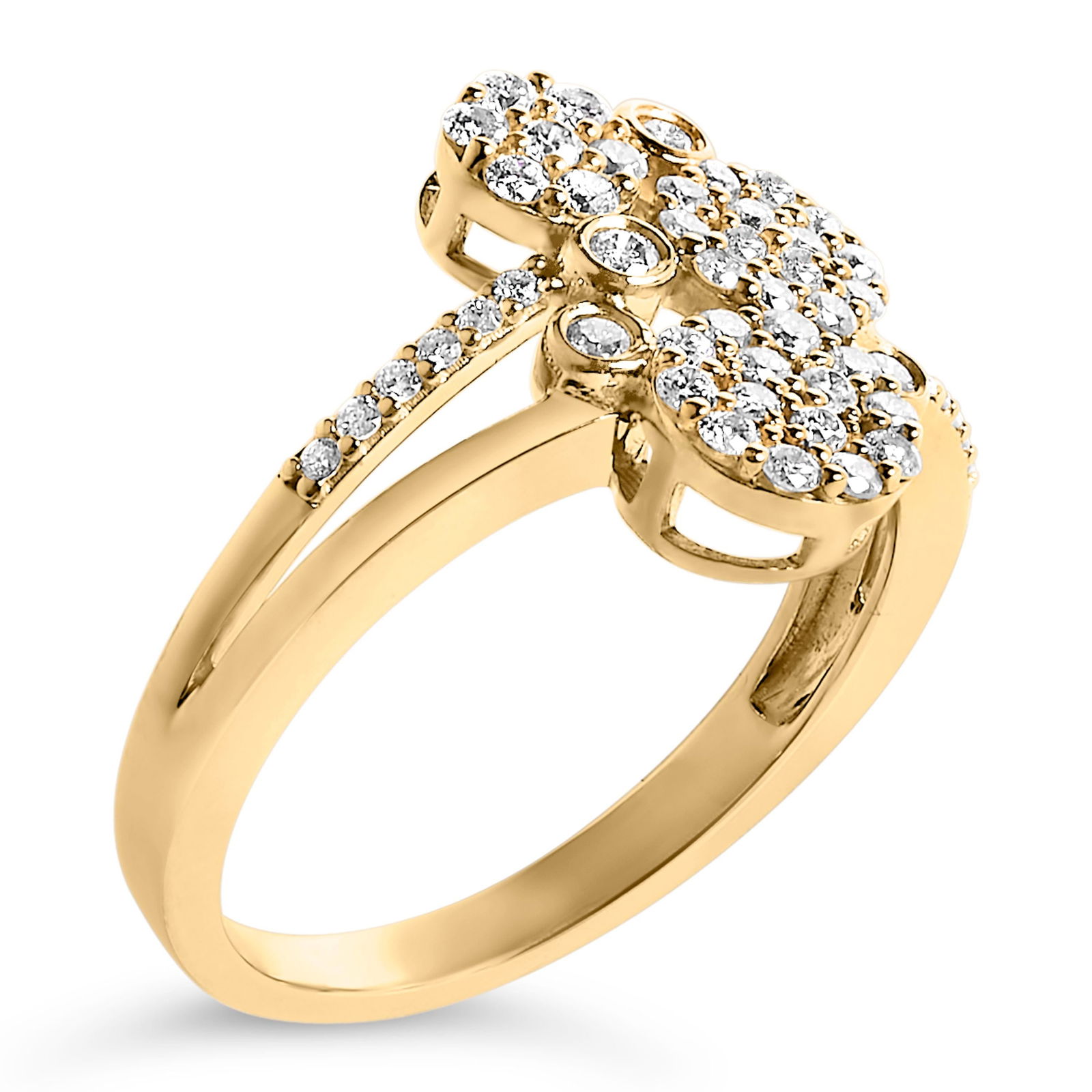 14K Yellow Gold Plated .925 Sterling Silver 1/2 Cttw Diamond Scatter Composite Bypass Ring (I-J Colo - 4