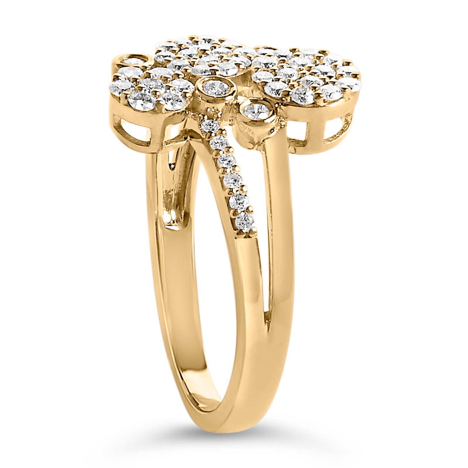 14K Yellow Gold Plated .925 Sterling Silver 1/2 Cttw Diamond Scatter Composite Bypass Ring (I-J Colo - 5