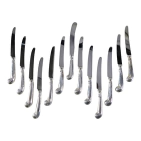 Late 20th Century Set of Thirteen Sterling Silver Elizabeth II Dinner Knives With Pistol Handles