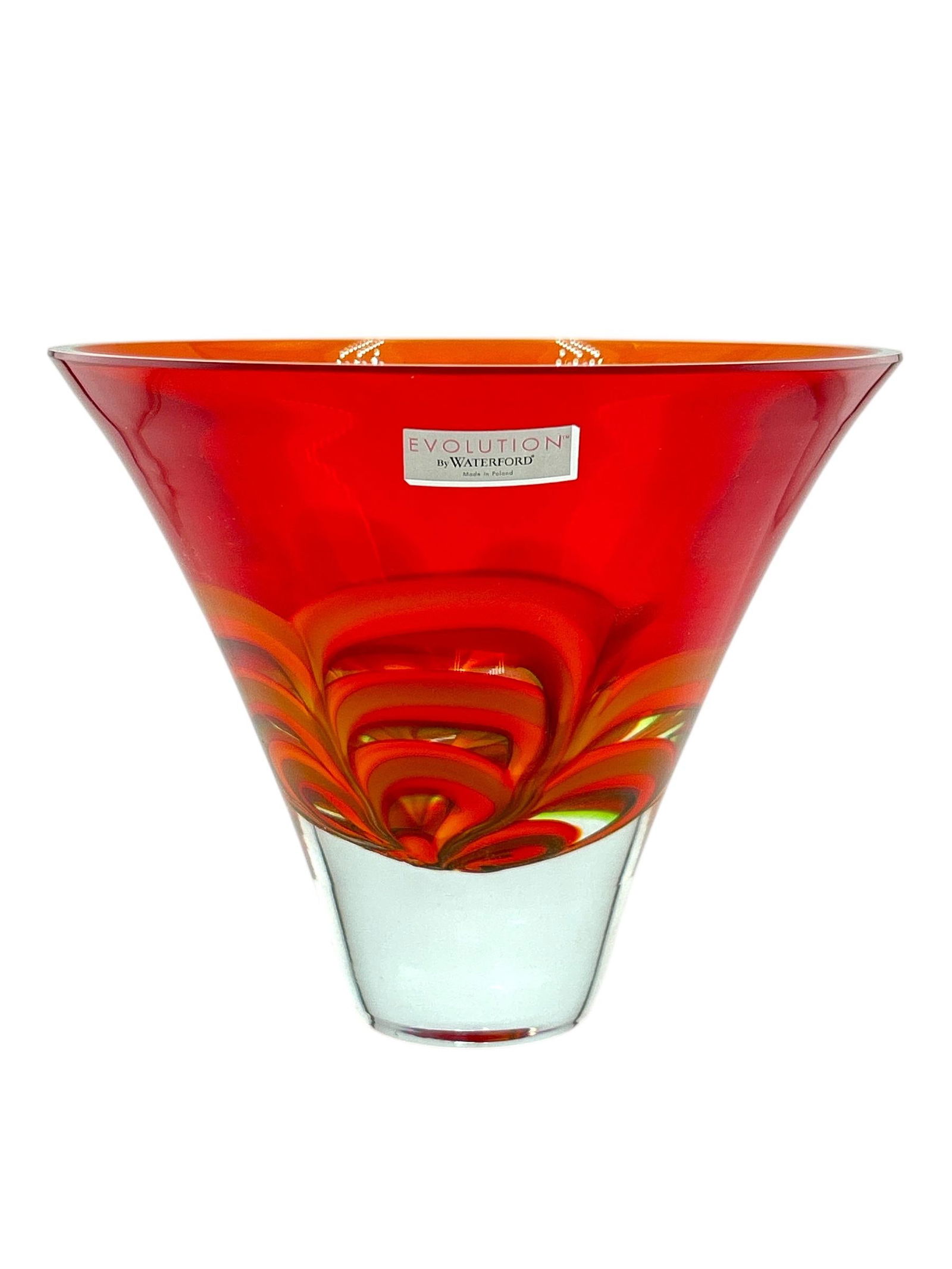 Waterford Crystal Evolution Red & Amber Art Glass Bowl - 2