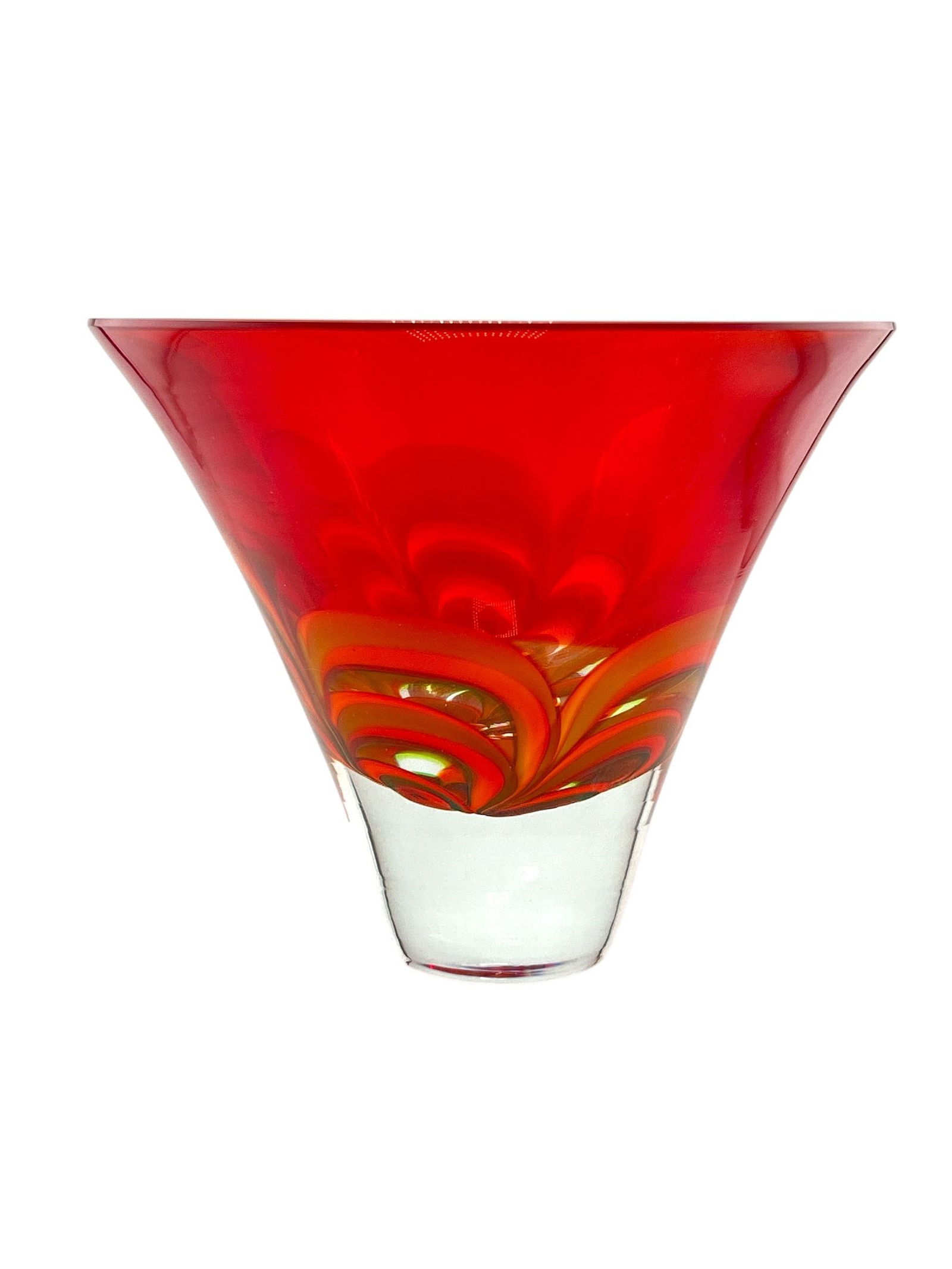 Waterford Crystal Evolution Red & Amber Art Glass Bowl - 3