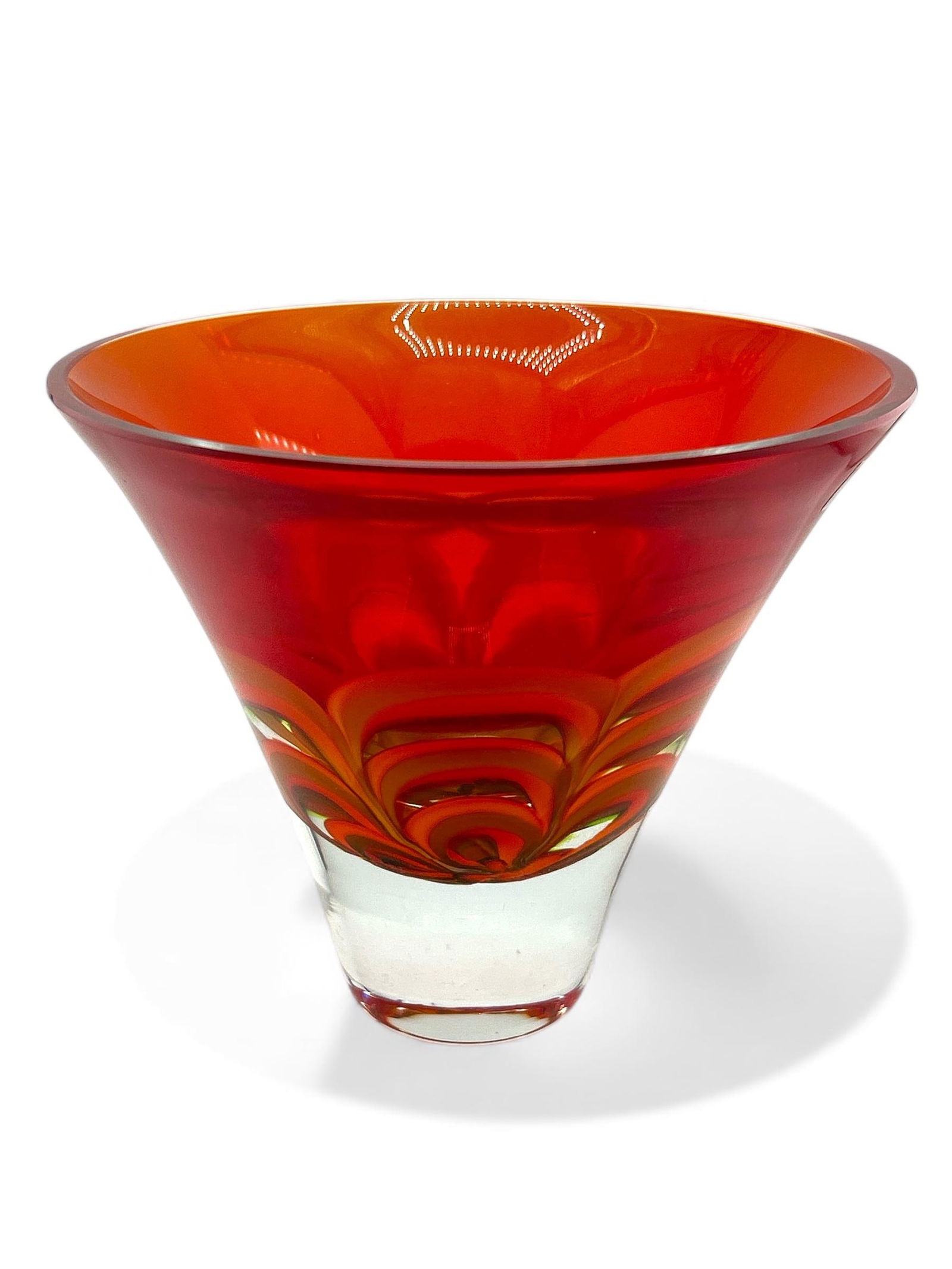 Waterford Crystal Evolution Red & Amber Art Glass Bowl - 5