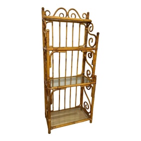 Mid 20th Century Vintage 4 Tier Chinoiserie Hollywood Regency Etagere or Bakers Rack With Glass Shel