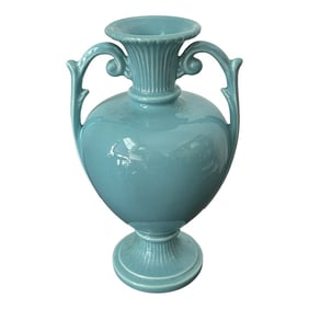 Vintage Royal Haeger Attributed Feather Plume Urn Vase – Mid-Century Turquoise Blue-Green