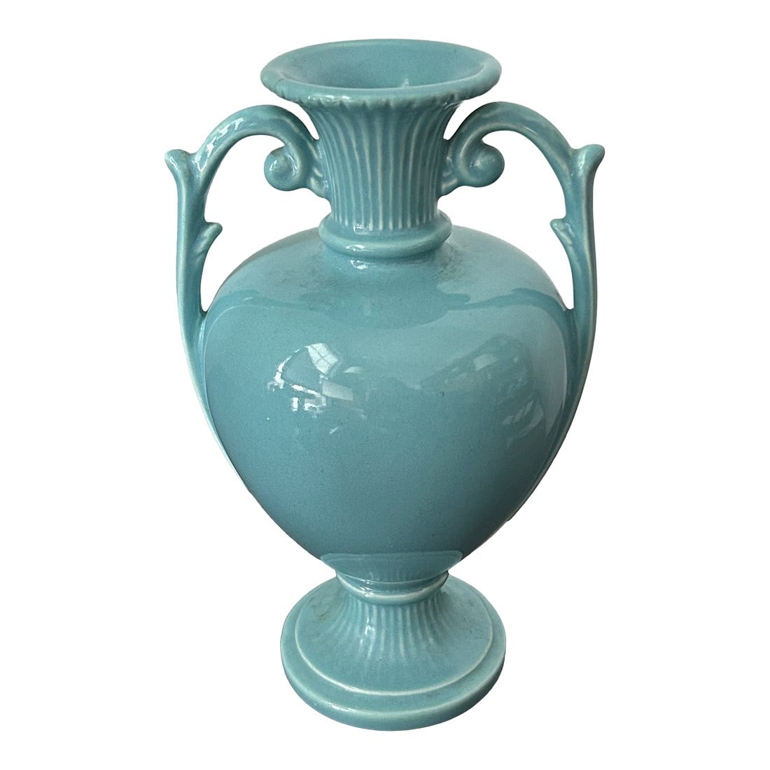 Vintage Royal Haeger Attributed Feather Plume Urn Vase – Mid-Century Turquoise Blue-Green (1 of 11)