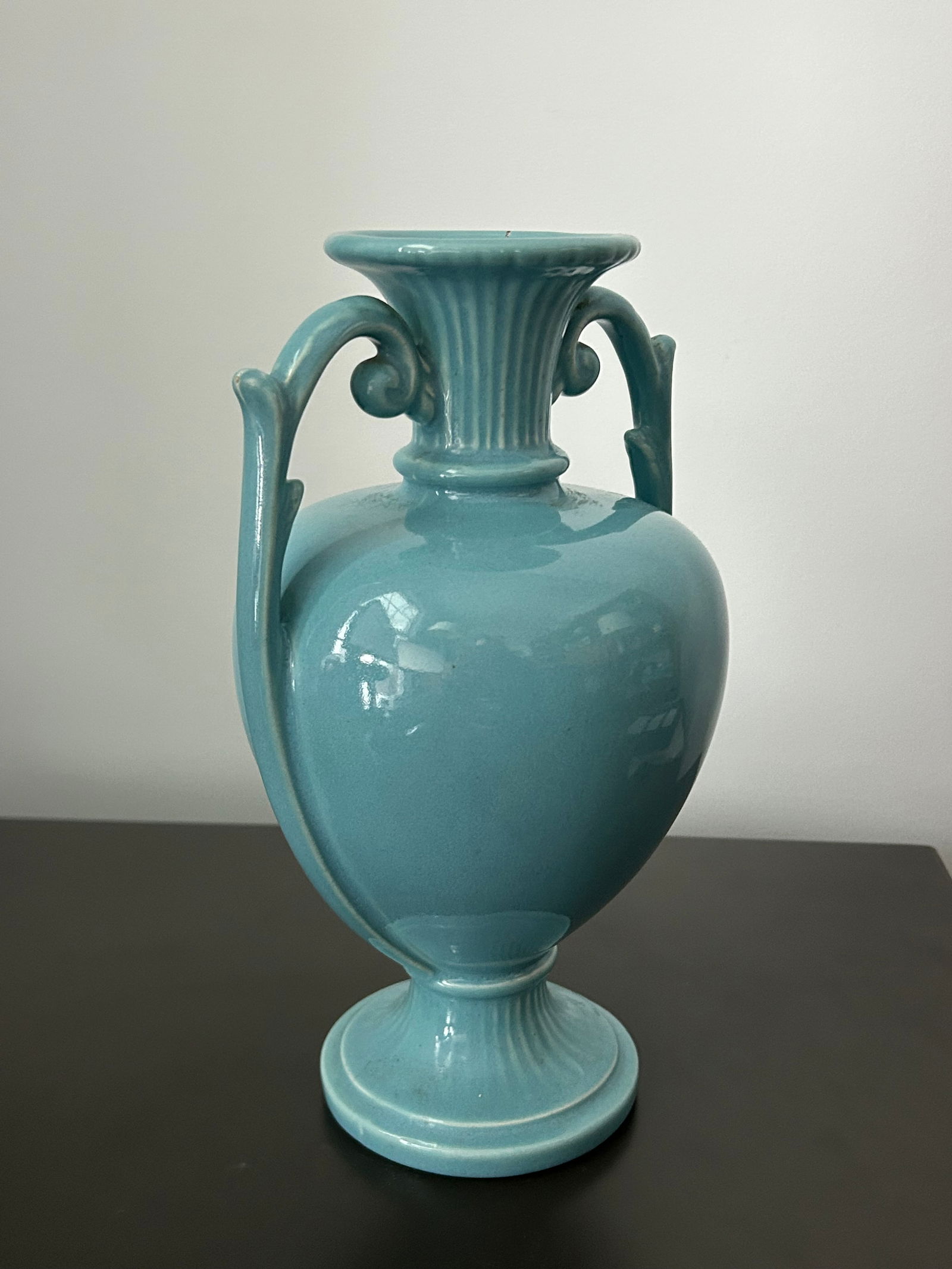 Vintage Royal Haeger Attributed Feather Plume Urn Vase – Mid-Century Turquoise Blue-Green - 5