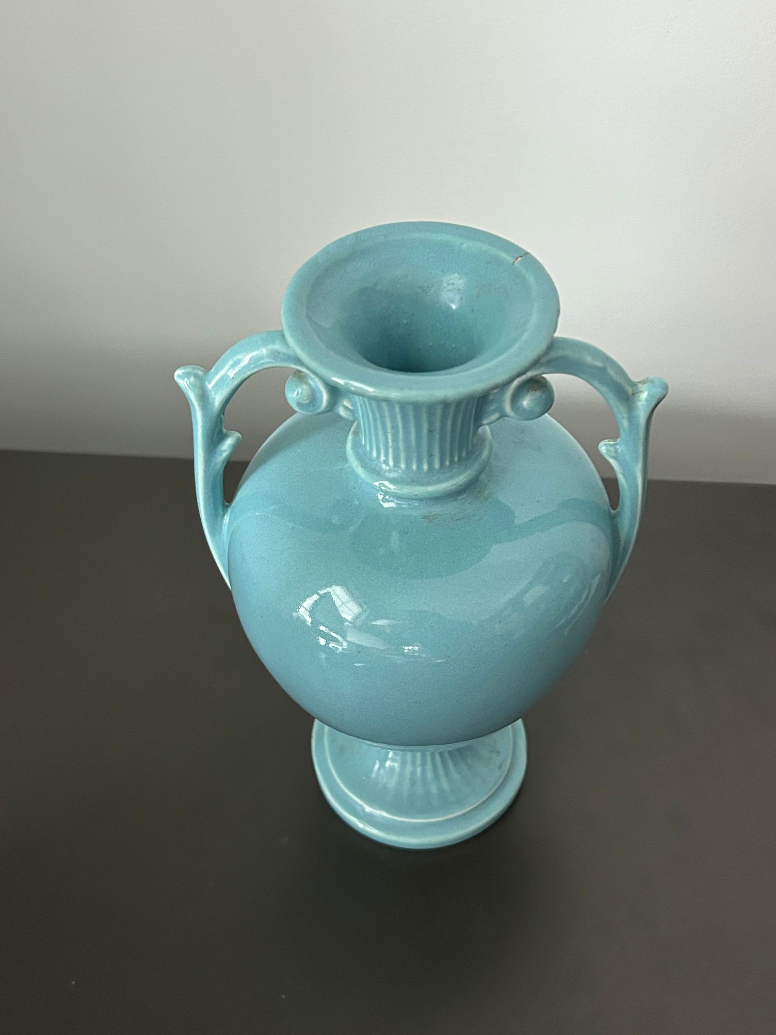 Vintage Royal Haeger Attributed Feather Plume Urn Vase – Mid-Century Turquoise Blue-Green - 9
