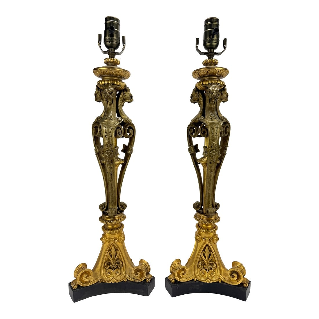 Neoclassical Parcel-Gilt and Patinated Bronze Tripod Zoomorphic Lamps C. 1900 Attributed to Edward F (1 of 17)
