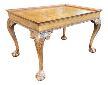 Vintage Carved Wood Coffee Table With Gallery Edge