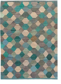 Contemporary Multicolor Kilim Flatweave Geometric Wool Rug