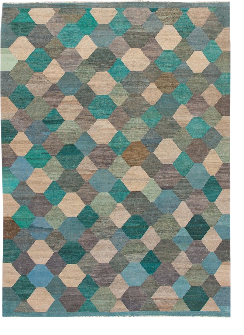 Contemporary Multicolor Kilim Flatweave Geometric Wool Rug (1 of 9)