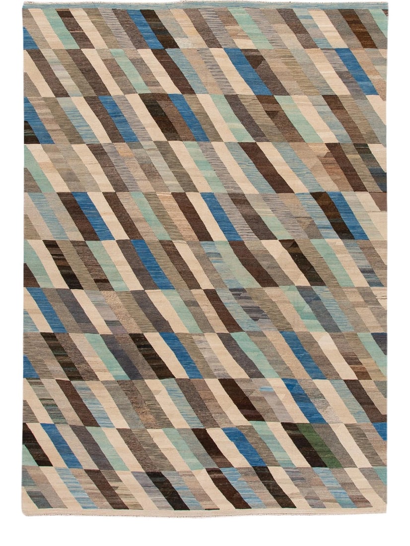 Contemporary Kilim Flatweave Multicolor Geometric Abstract Wool Rug (1 of 9)
