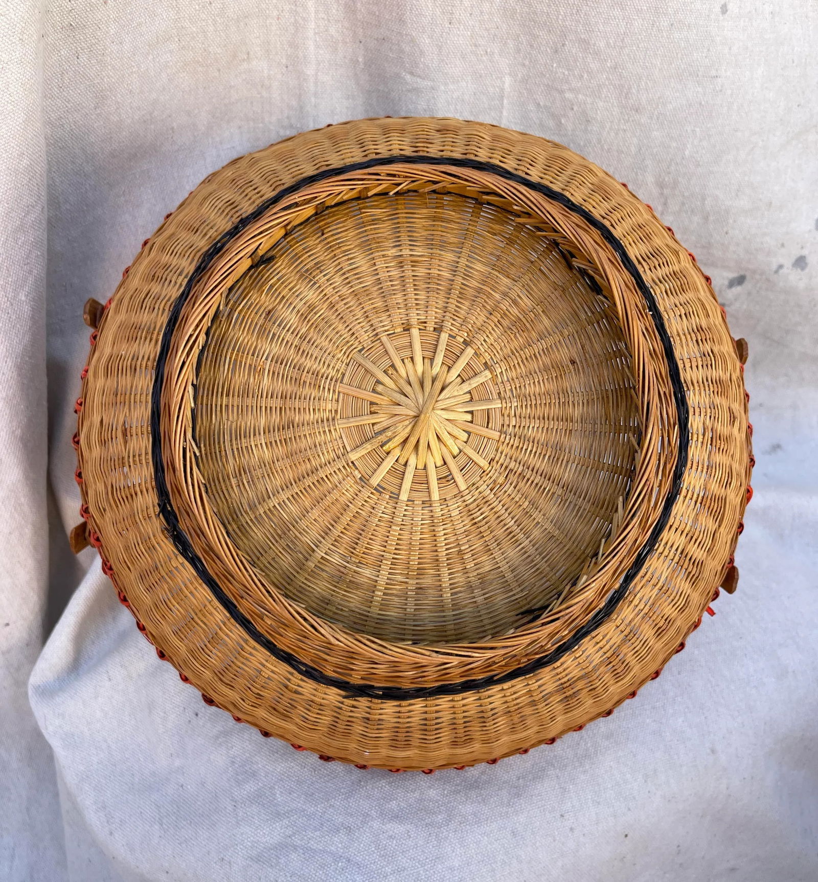 Vintage Asian Split Bamboo Woven Basket W/Long Handles - 3