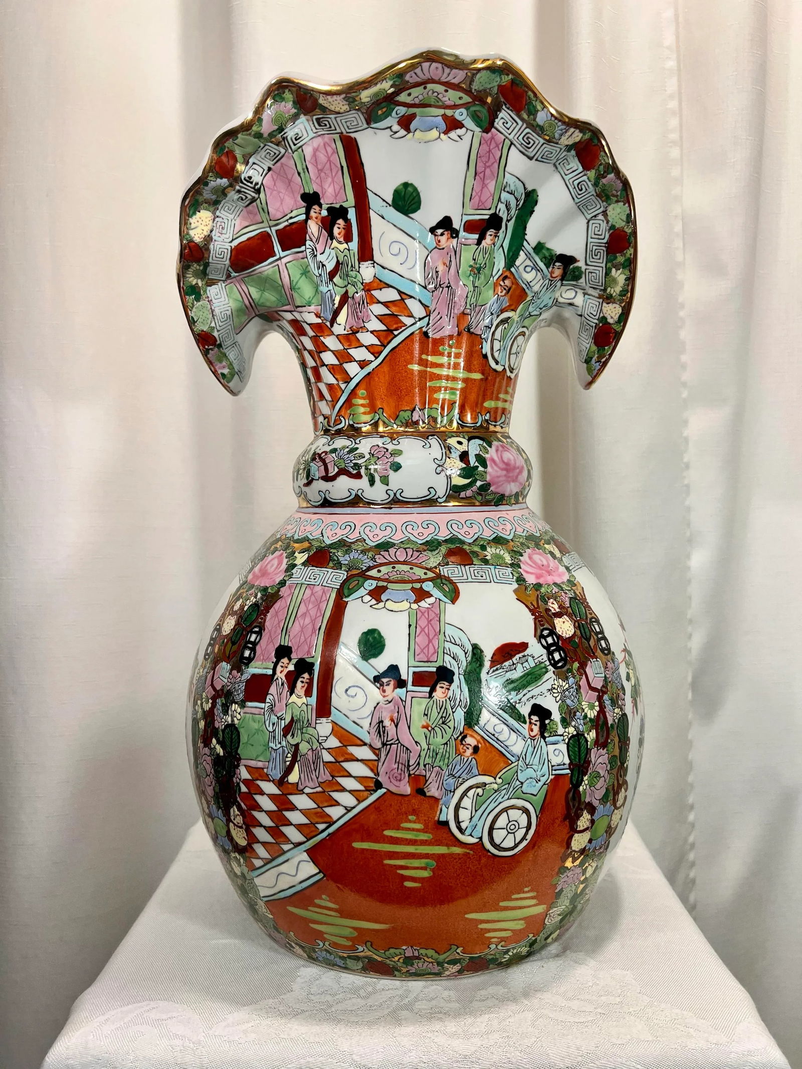 Vintage Chinese Export Famille Rose Monumental Floriform Vase - 10