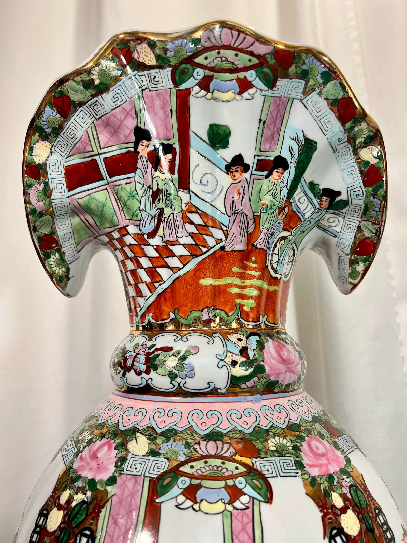 Vintage Chinese Export Famille Rose Monumental Floriform Vase - 3