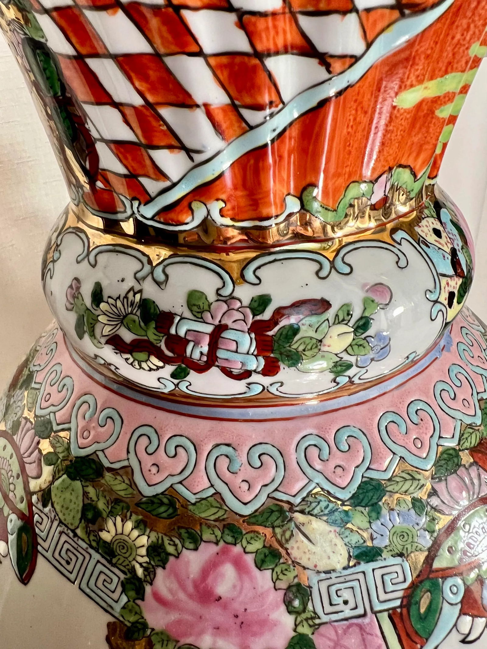 Vintage Chinese Export Famille Rose Monumental Floriform Vase - 5