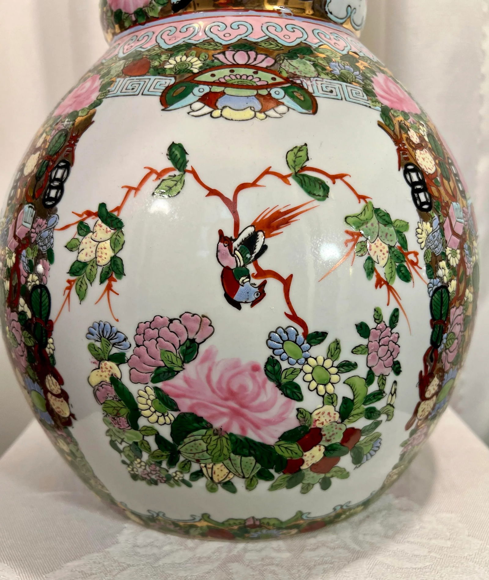 Vintage Chinese Export Famille Rose Monumental Floriform Vase - 7