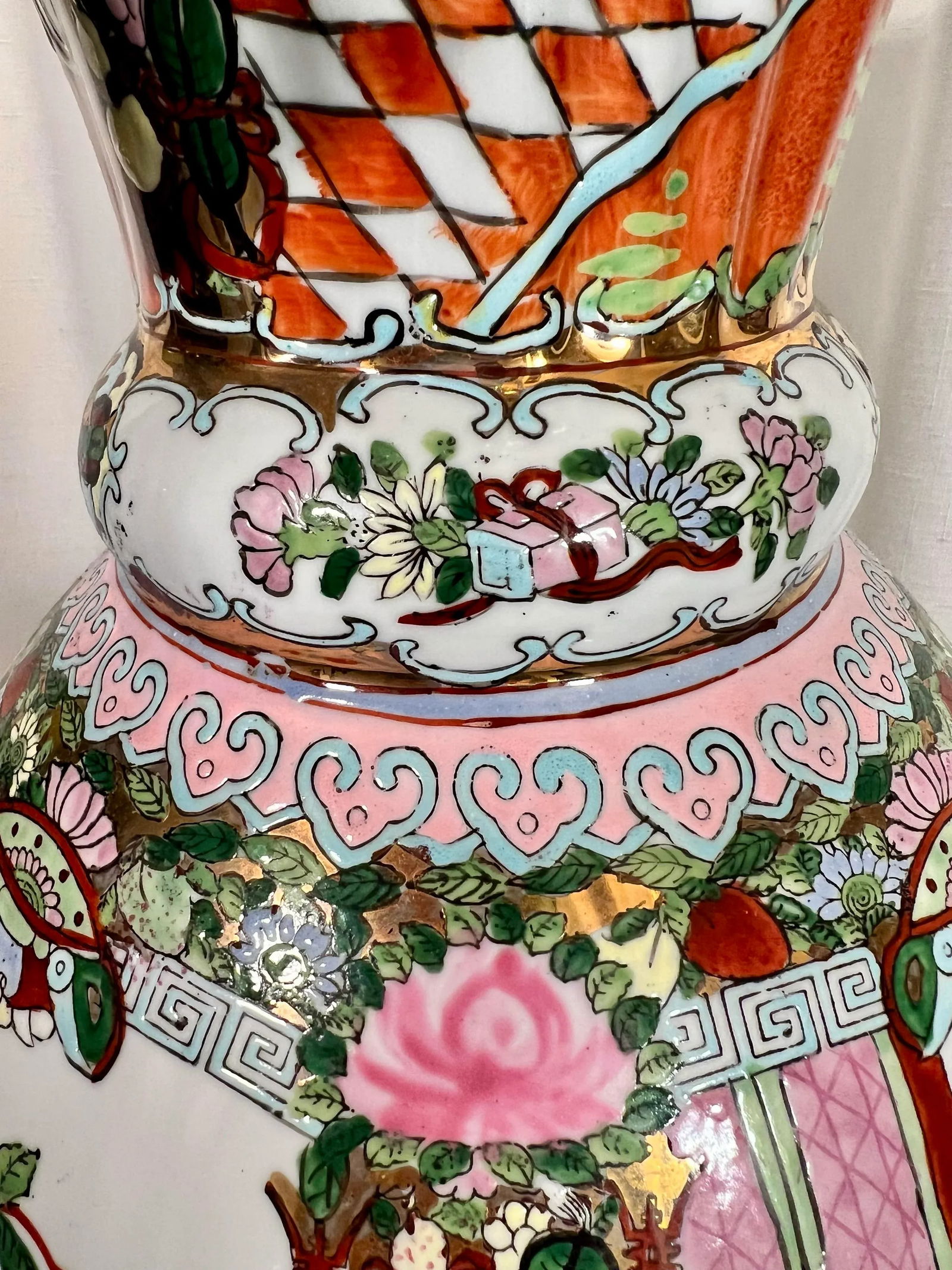 Vintage Chinese Export Famille Rose Monumental Floriform Vase - 8