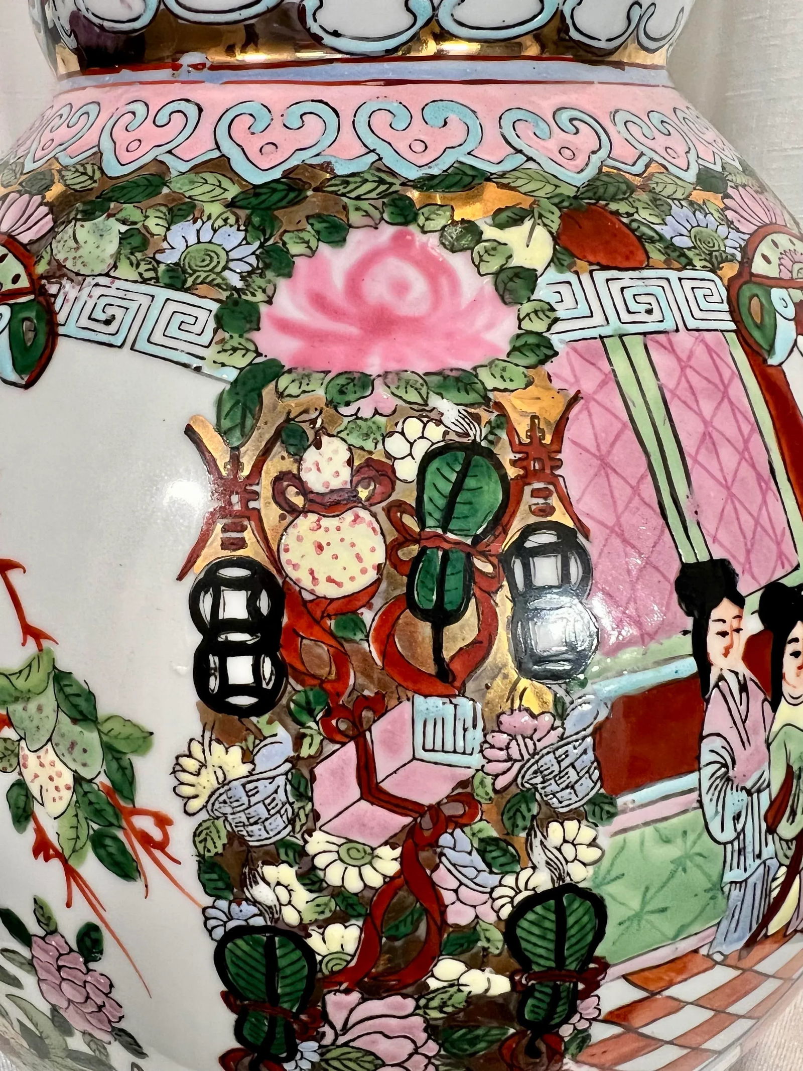 Vintage Chinese Export Famille Rose Monumental Floriform Vase - 9