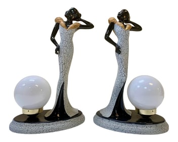 Vintageour Girls Figurine Table Lamps - a Pair