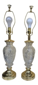 Cut Glass Lamps With Diamond Shape Finial - a Pair