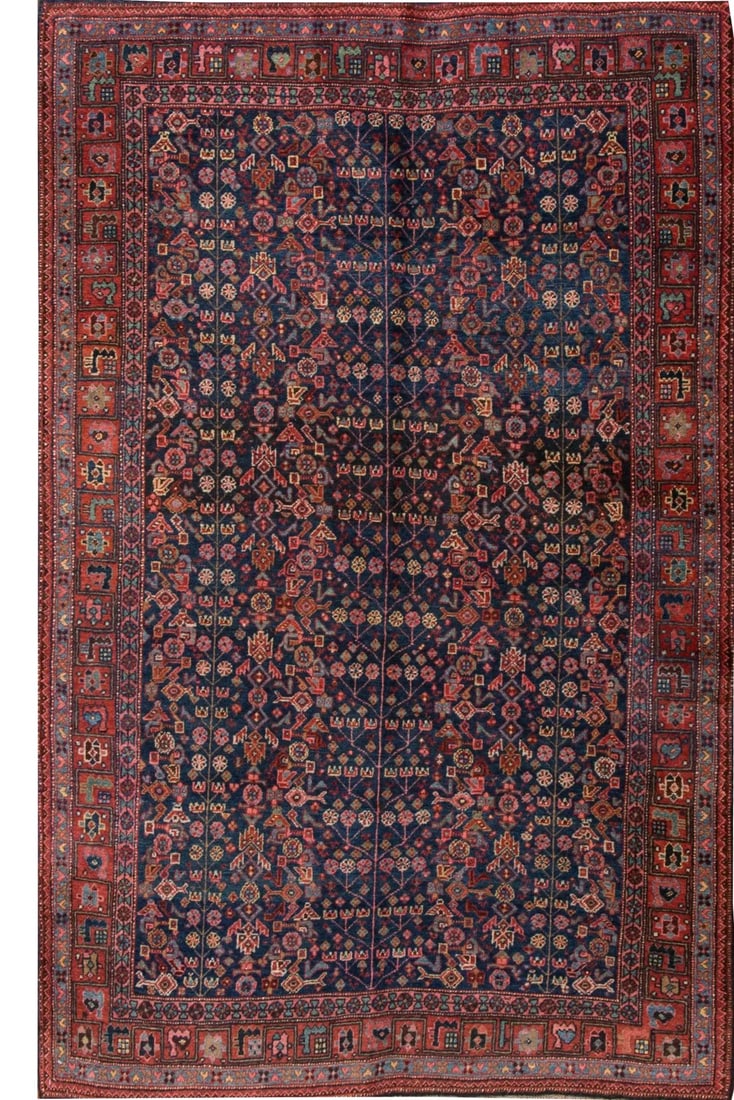 20th Century Antique Bidjar Handmade Blue and Red Wool Rug (1 of 8)