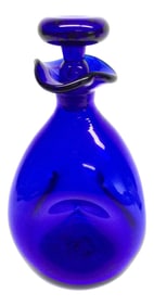 1950s Cobalt Blue Glass Hand Blown Heavy Carafe