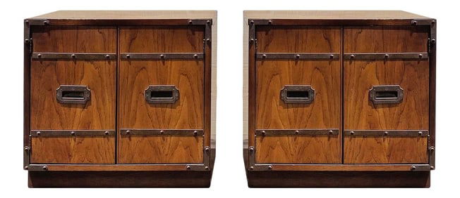 1970s Vintage Brass Campaign Nightstands - a Pair