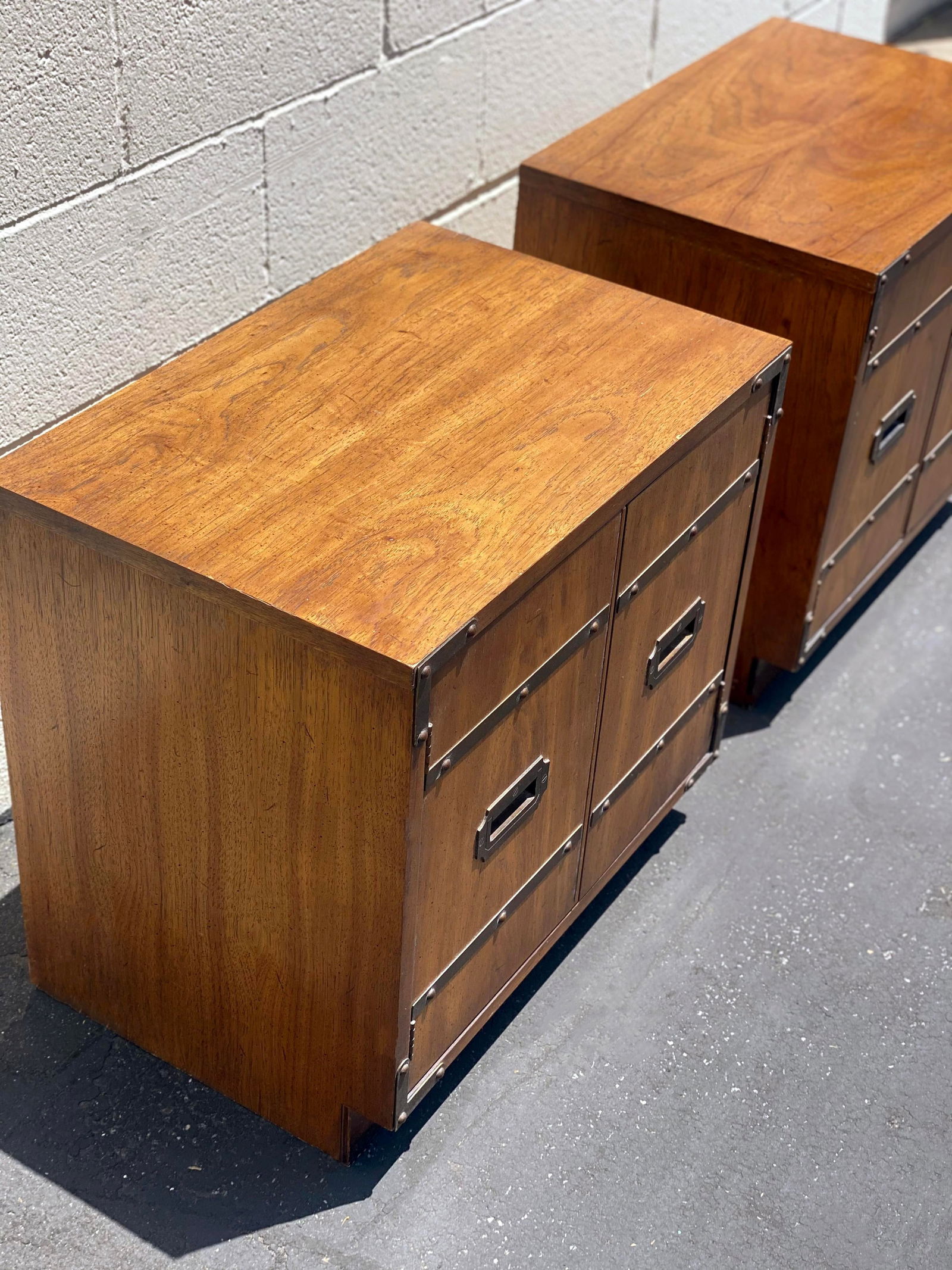 1970s Vintage Brass Campaign Nightstands - a Pair - 4