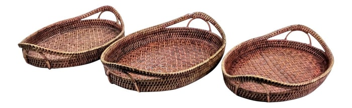 Vintage Cambodian Wicker Nesting Trays - Set of 3