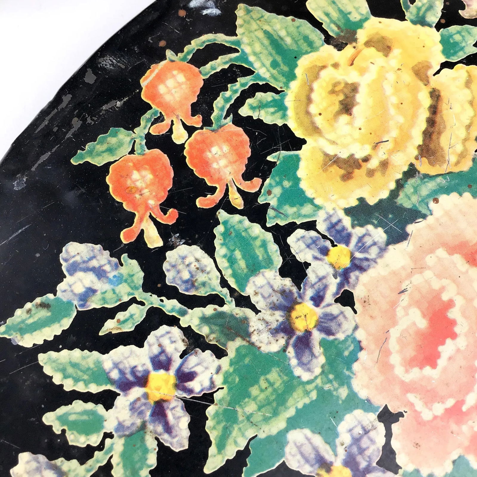 Antique Toile Transfer-Ware Covered Tin Basket - 6