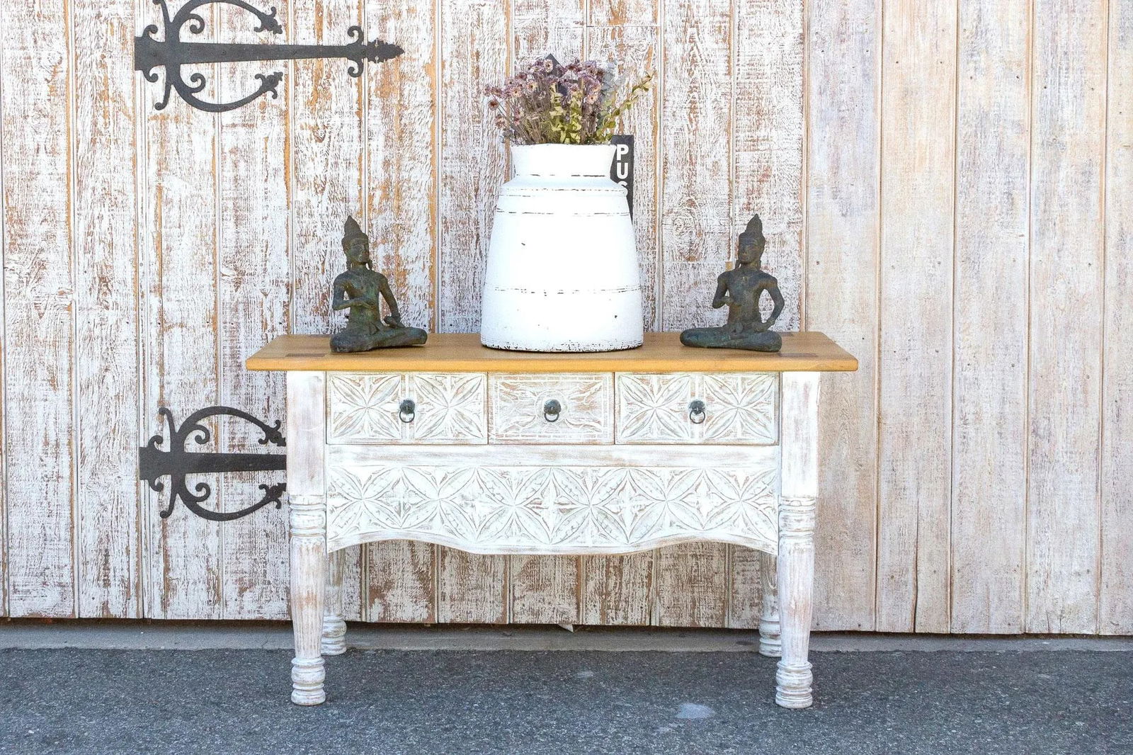 Whitewash Spanish Colonial Nahuala Console Table - 10