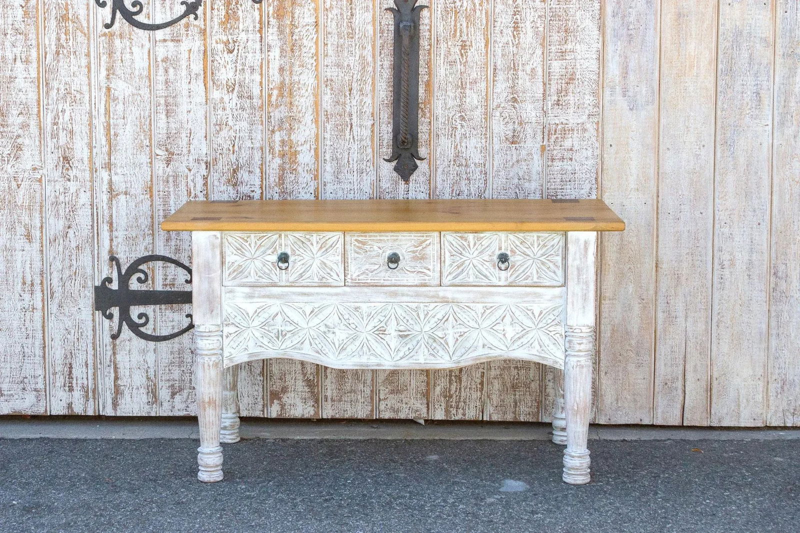 Whitewash Spanish Colonial Nahuala Console Table - 3