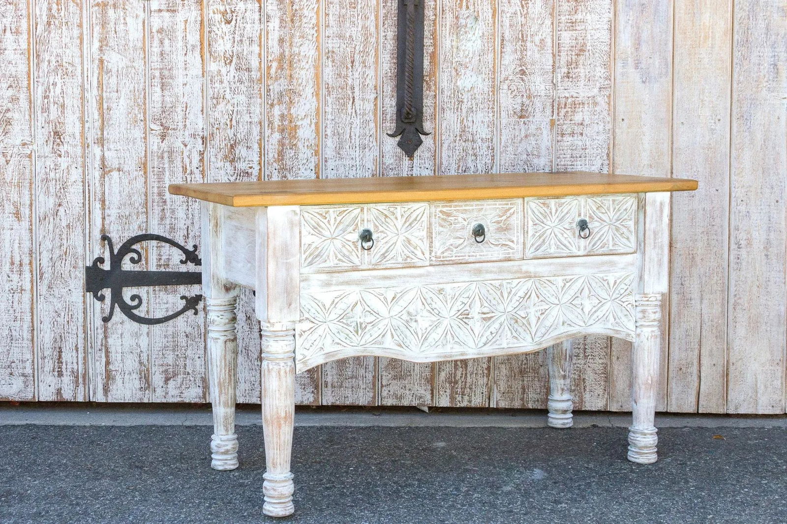 Whitewash Spanish Colonial Nahuala Console Table - 5