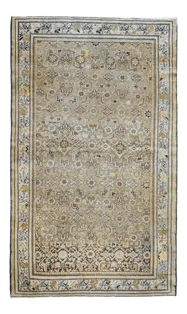 Mid-20th Century Malayer Rug: A wonderful mid-20th century Persian Malayer rug an all-over floral pattern woven in muted browns, tans, grays, and golds, and surrounded by a simple border with a floral partnered central stripe