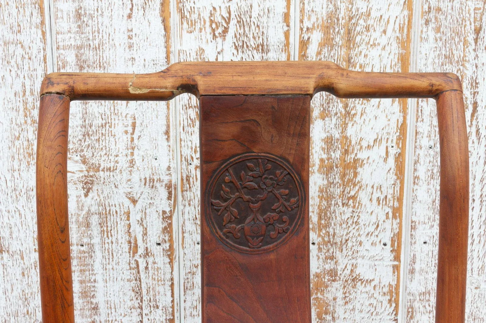 Antique Carved Elm Wood Chinese Chair - 6