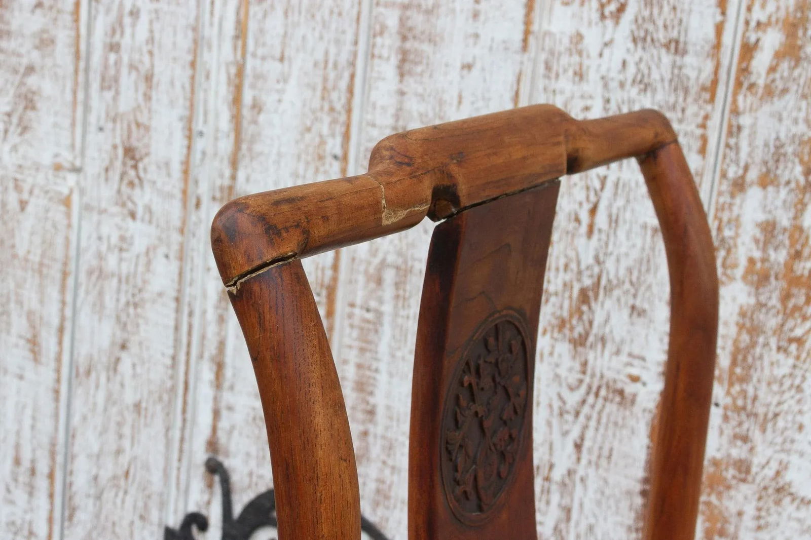Antique Carved Elm Wood Chinese Chair - 8